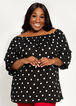 Dot Gather Sleeve Top, Black White image number 2