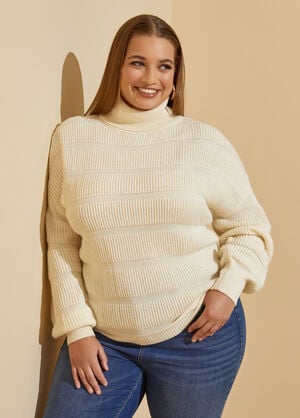 Textured Turtleneck Sweater, Egret image number 0