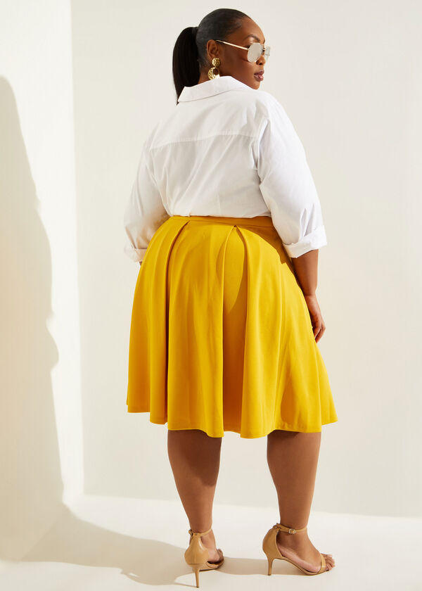 Pleated Crepe A Line Skirt, Nugget Gold image number 1