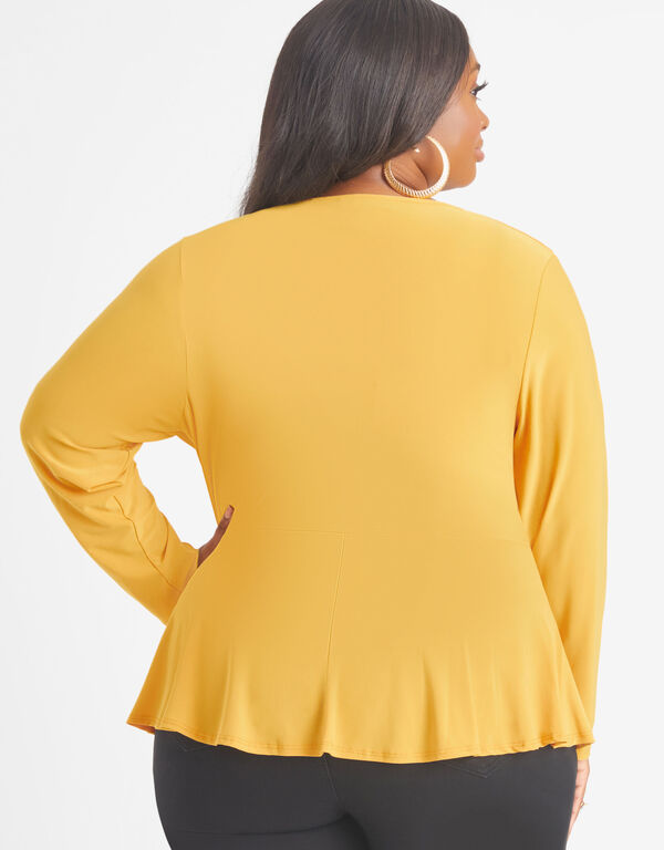 Twist Front Stretch Knit Top, Mustard image number 1