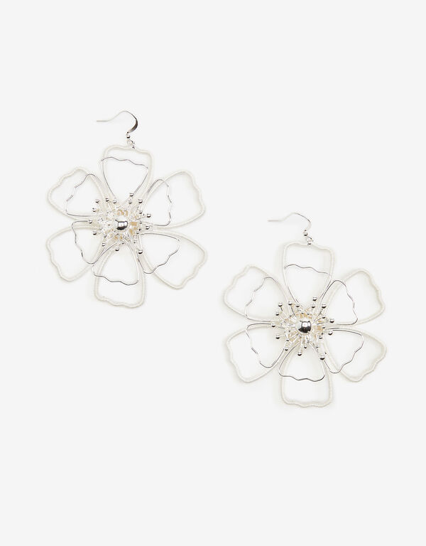 Flower Wire Earrings, Silver image number 1