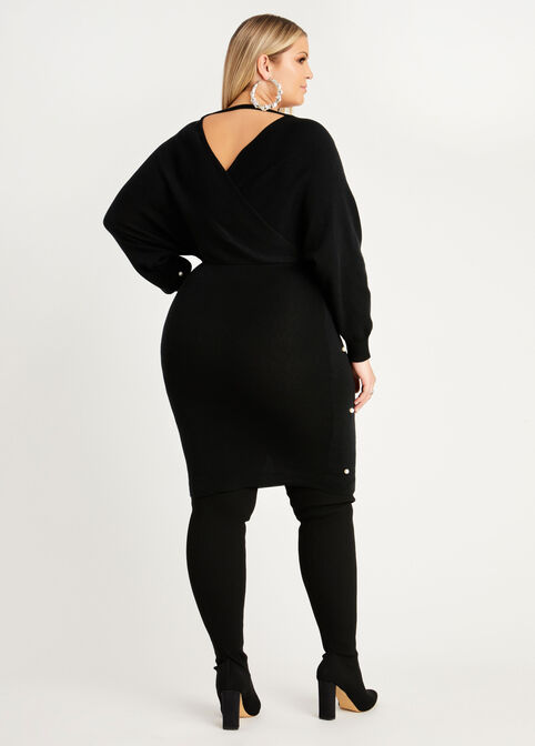 Pearl Dolman Sleeve Sweater Dress, Black image number 1