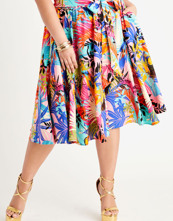 Belted Tropical Midi Skirt, Multi image number 0