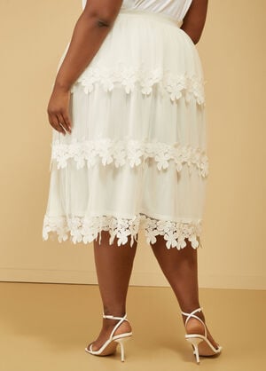 Appliqued Tiered Tulle Midi Skirt, White image number 1