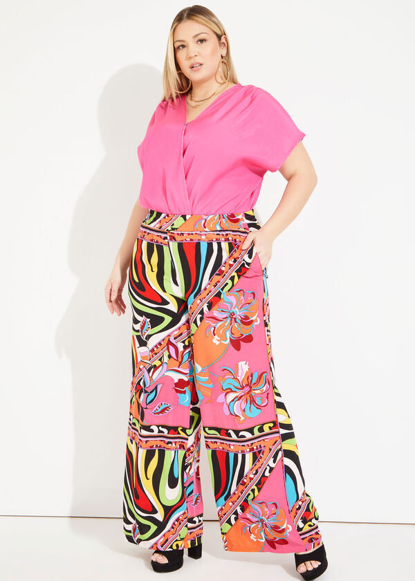High Waist Printed Woven Pants, Multi image number 0