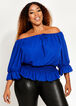 Plus Size Off The Shoulder Tie Neck Smocked Peasant Blouse Sexy Top image number 0
