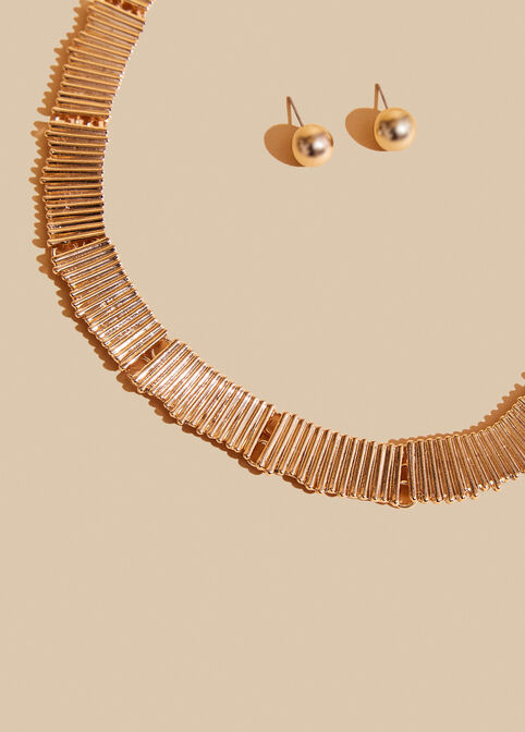 Textured Gold Tone Necklace Set, Gold image number 2
