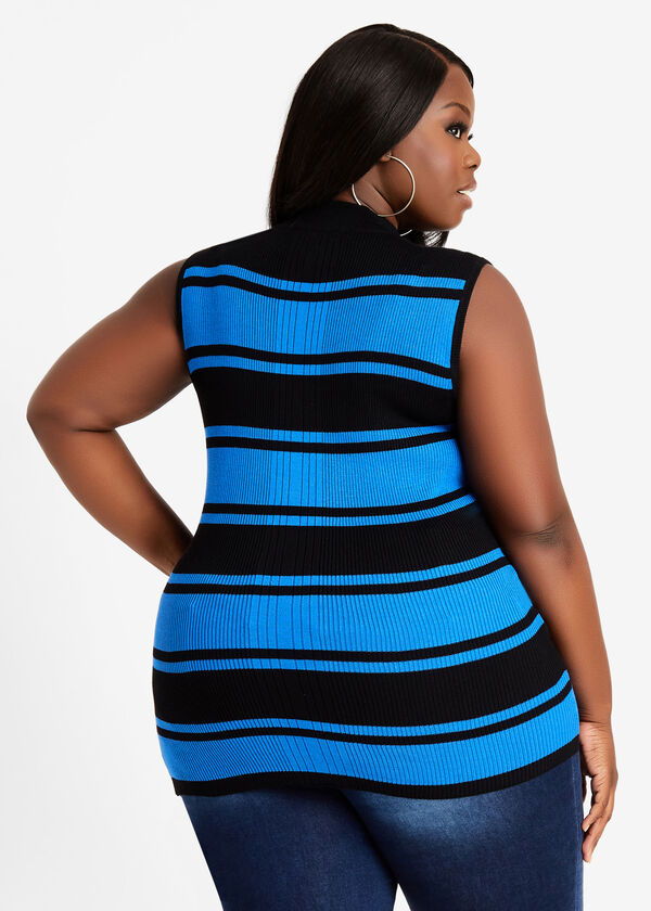 Blue Stripe Sleeveless Sweater, Strong Blue image number 1