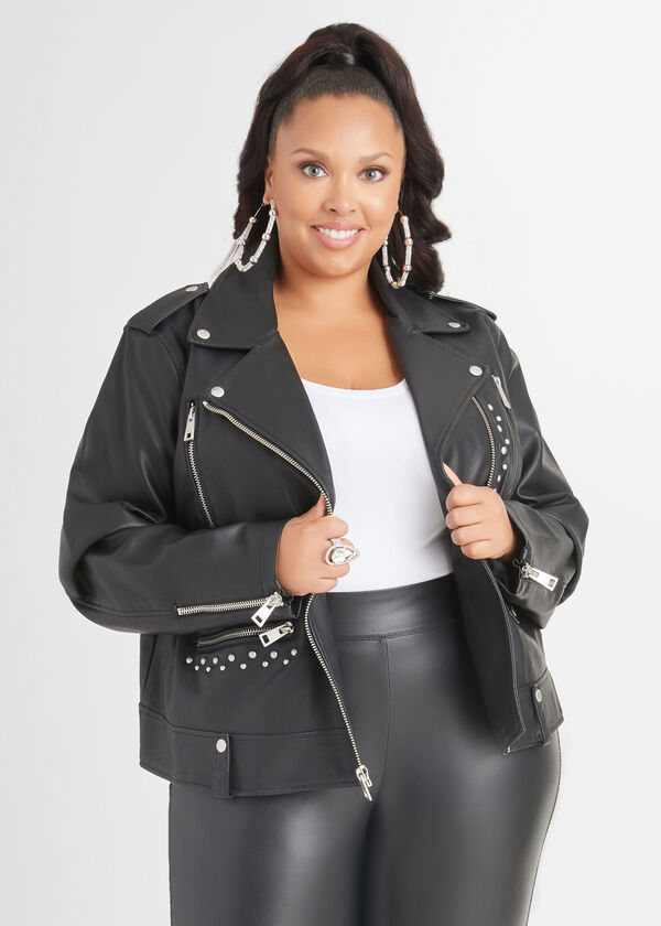 Plus Size Levi's Black Faux Leather Cute Belted Moto Lined Zip Jacket