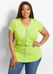 Rhinestone Ruched Stretch Knit Top, Acid Lime image number 0