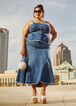 Frayed Stretch Denim Maxi Skirt, Medium Blue image number 0