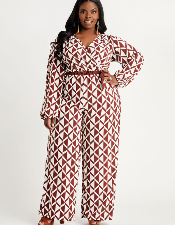 Tall Geo Wide Leg Jumpsuit, Chicory Coffee image number 0