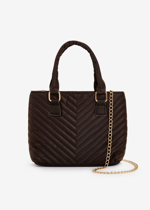 Brown Quilted Nylon Satchel, Brown image number 1
