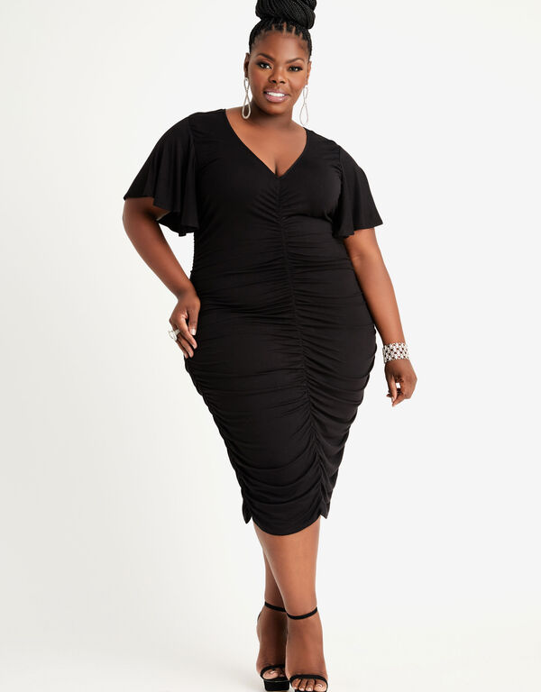 Ruched Jersey Tee Dress, Black image number 0