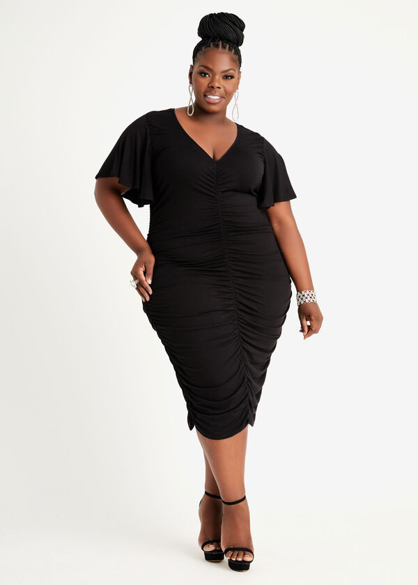 Ruched Jersey Tee Dress, Black image number 0