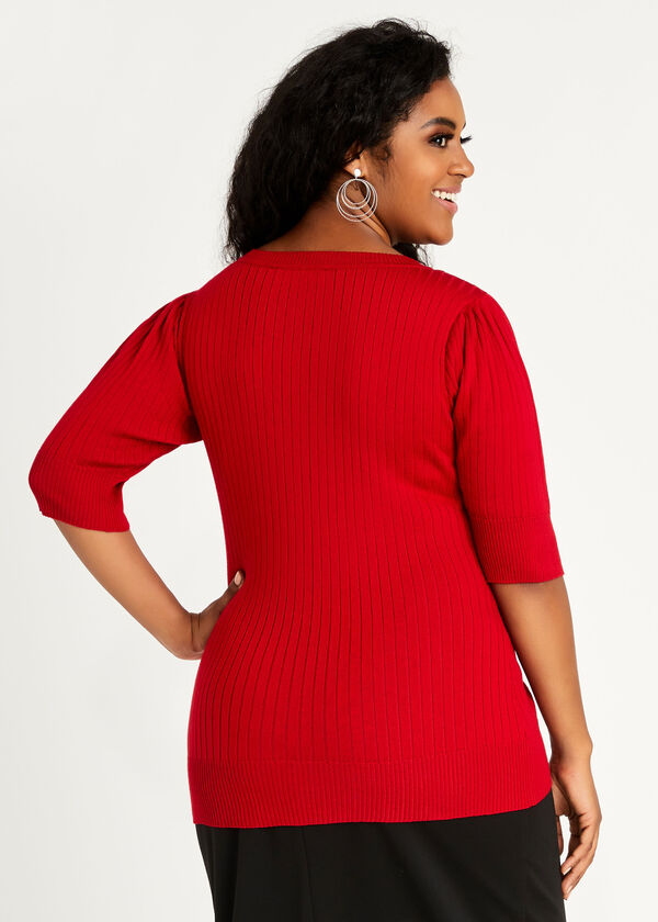 Plus Size Ribbed Scoop Neck Cutout Bust Elbow Sleeve Cozy Sexy Sweater