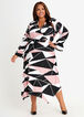 Geo Peasant Sleeve Wrap Midi Dress, Black Combo image number 0