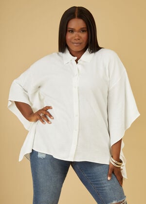 Asymmetric Cotton Gauze Shirt, White image number 0