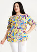 Abstract Ruched Puff Sleeve Blouse, Purple Magic image number 0
