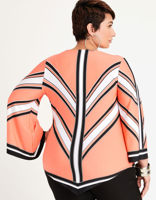 Stripe Flare Sleeve Knit Top, LIVING CORAL image number 1