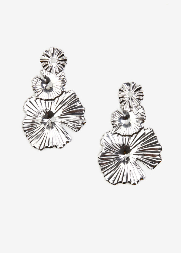 Flower Silver Tone Dangle Earrings, Silver image number 1