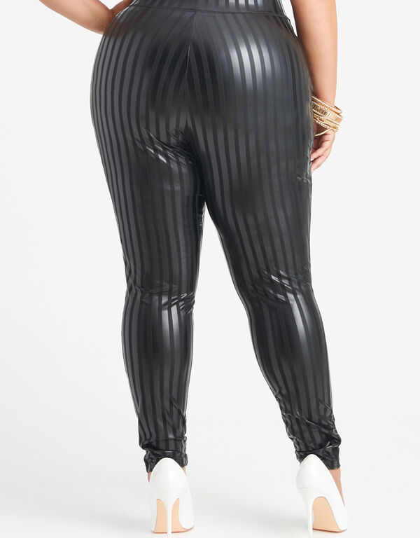Striped Faux Leather Leggings, Black image number 1