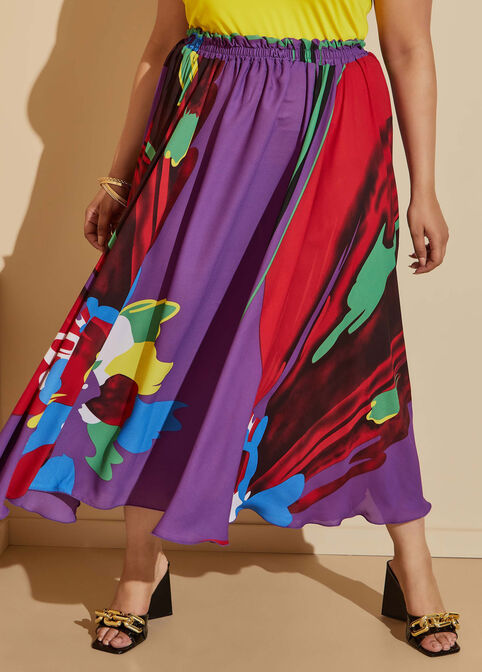 Floral Print Crepe Maxi Skirt, Multi image number 0