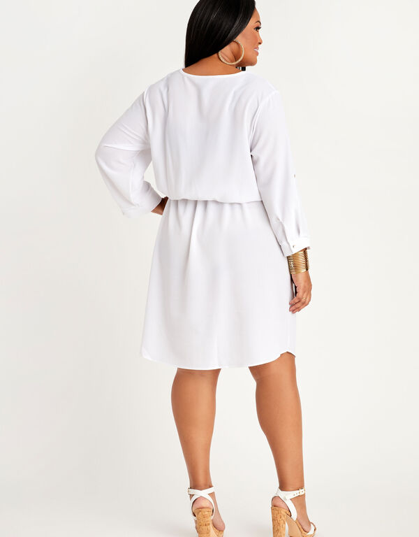 Chain Trimmed Woven Shirtdress, White image number 1
