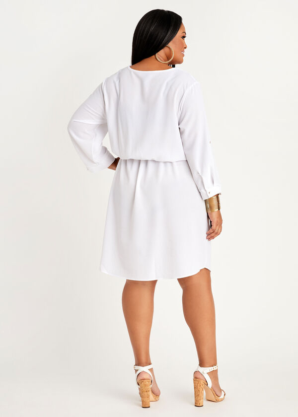 Chain Trimmed Woven Shirtdress, White image number 1