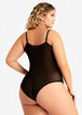 Lace Trim Ruched Thong Bodysuit, Black image number 1