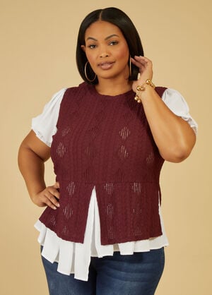 Layered Textured Knit Top, Fig image number 0