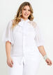 Plus Size Pearl Mesh Sash Tie Neck Puff Sleeve Button Up Top image number 0