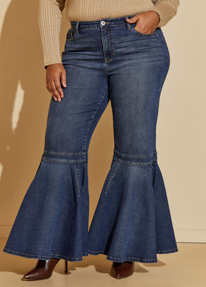 Mid Rise Bell Bottom Jeans, Medium Blue image number 0