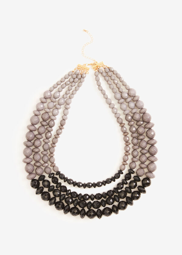Layered Two Tone Beaded Necklace, Black image number 0