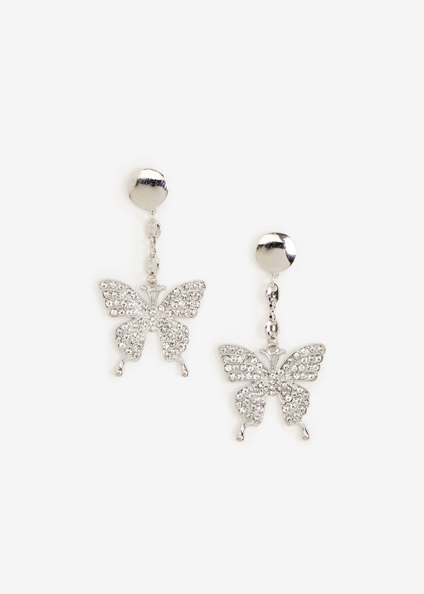 Pave Silver Butterfly Drop Earrings, Silver image number 0