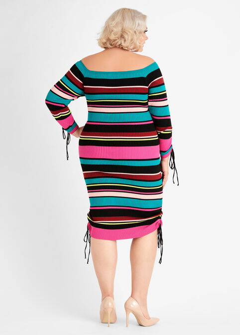 Striped Ruched Sweater Dress, Multi image number 1