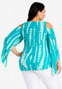 Tie Dye Slit Sleeve Cutout Top, Turquoise Aqua image number 1