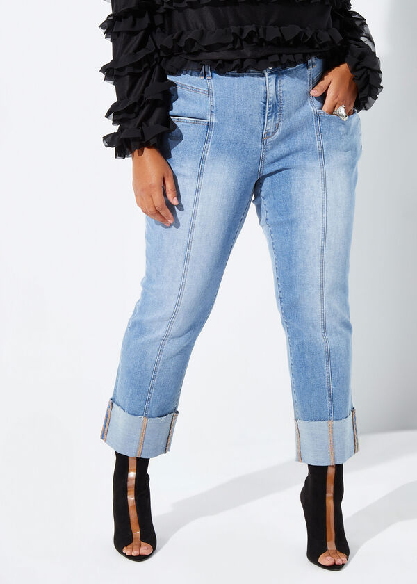 Plus Size Straight Jeans High Waist Stretchy Denim Slim Jean image number 0