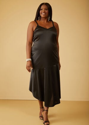 Asymmetric Midaxi Slip Dress, Black image number 0