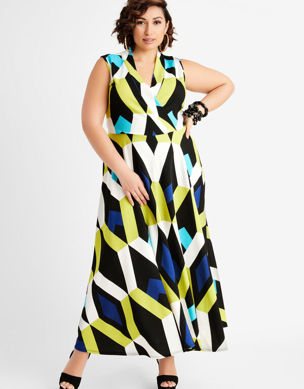 Geo Diamond Mock Wrap Maxi Dress, Multi image number 0