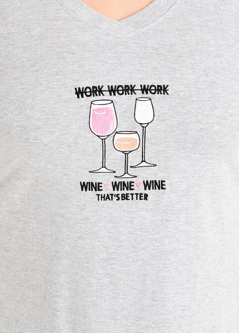 Rene Rofe Wine Not Work Sleepshirt, Heather Grey image number 1
