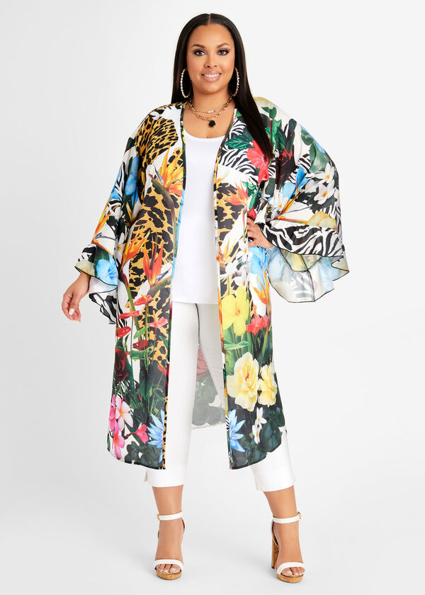 Tropical Kimono Maxi Jacket, Multi image number 0