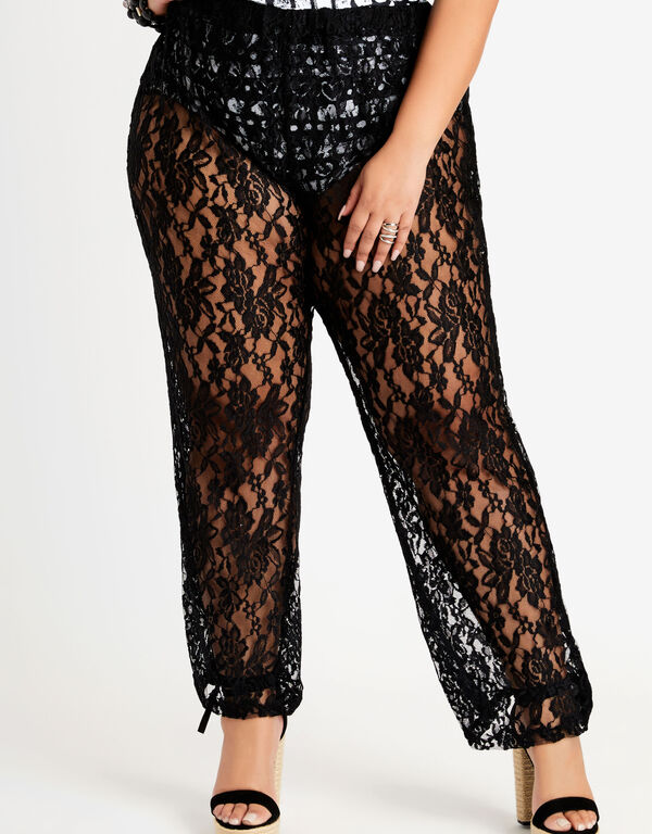 Floral Lace Swim Cover Up Pant, Black image number 0