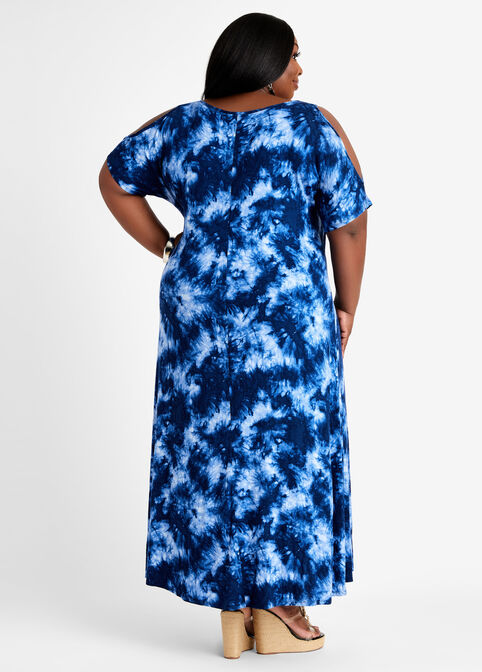 Tie Dye Cutout Cold Shoulder Maxi, Peacoat image number 1