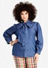 Tie Neck Chambray Button Up Top, Deep blue image number 2