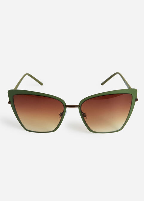 Olive Cat Eye Tinted Sunglasses, Green image number 1