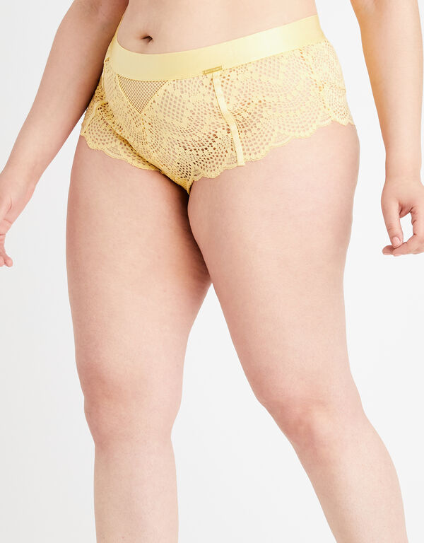 Lace Cheeky Hipster Boyshort Panty, Yellow image number 1