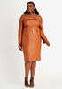 Belted Leather Cold Shoulder Dress, Cognac image number 0