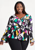 Abstract Print Faux Wrap Blouse, Acai image number 0