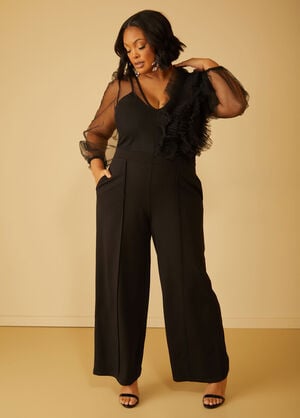 Ruffled Tulle And Crepe Jumpsuit, Black image number 0